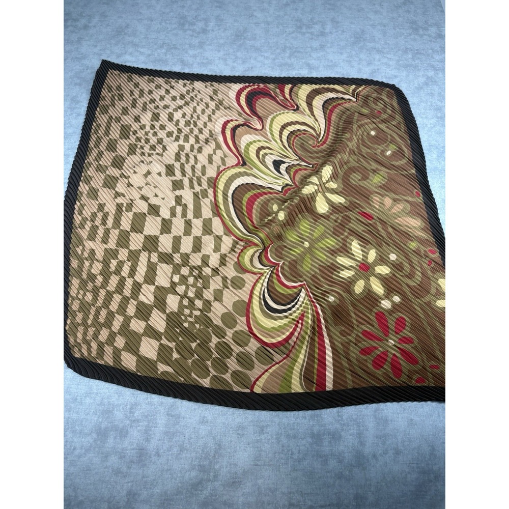 Vintage Made In Italy Pleated Ripple Scarf Abstract Floral 32x32 Polyester